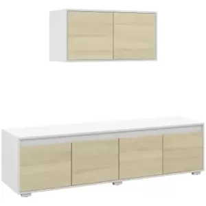 Image of HOMCOM 2 Pieces TV Unit Set with Wall Cabinet, Freestanding Entertainment Unit for 70-inch TVs, Wall Mounted Storage Cupboard, with Adjustable shelves