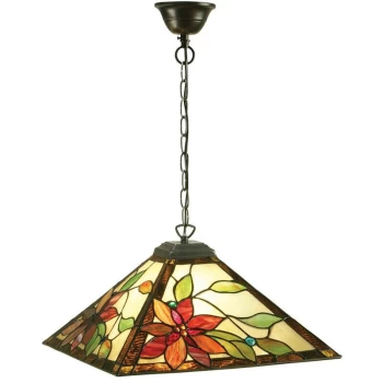 Image of Interiors 1900 Lighting - Interiors Lelani - 1 Light Medium Ceiling Pendant Dark Bronze, Tiffany glass, E27