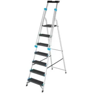 image of 1.5m XL Platform Step Ladders 7 Tread Anti Slip Steps & Tool Tray Aluminium