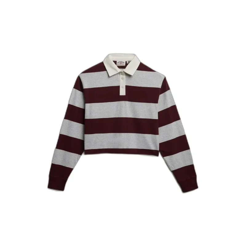Image of Superdry Womens long-sleeved polo shirt Superdry Athletic Essentials Stripe Gris Female S