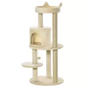 Pawhut 3-tier Deluxe Cat Activity Tree Scratching Posts & Kitten House - Beige