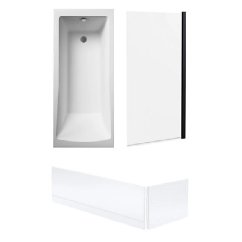 Image of Balterley Square Single Ended Bath Square Black Screen and Panels 1700 x 700mm Black