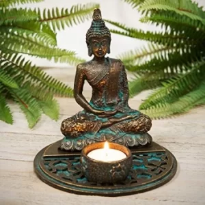 image of Verdigris Effect Thai Buddha Tealight Holder 16cm