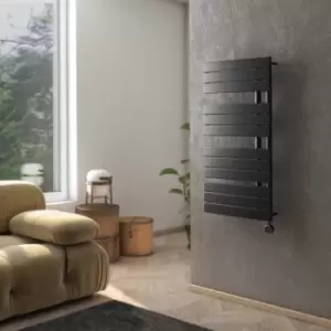 Image of ElectriQ Designer Black Flat Panel Towel Rail - 400W with WiFi Thermostat - H1080xW500mm - IPX4 Bathroom Safe