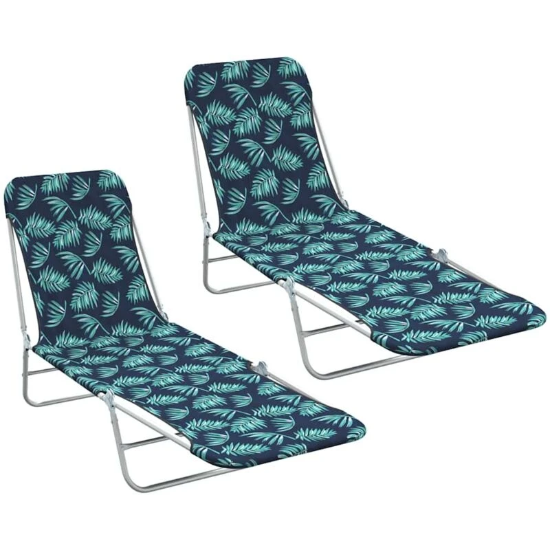 Image of VIDAXL Folding Sun Loungers 2 pcs Steel and Fabric Leaf Pattern Vidaxl 8720286072967