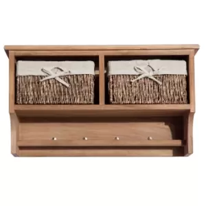 image of Homcom Wall Mounted Coat Hook Storage Unit 2 Cubby Holes Wicker Basket Brown