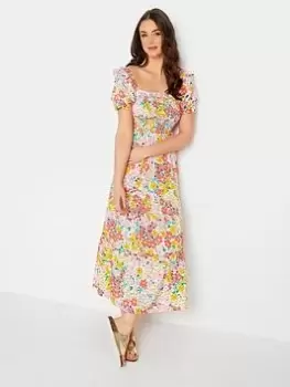 image of Long Tall Sally Tall Floral Ditsy Shirred Midaxi Dres, Yellow, Size 12, Women