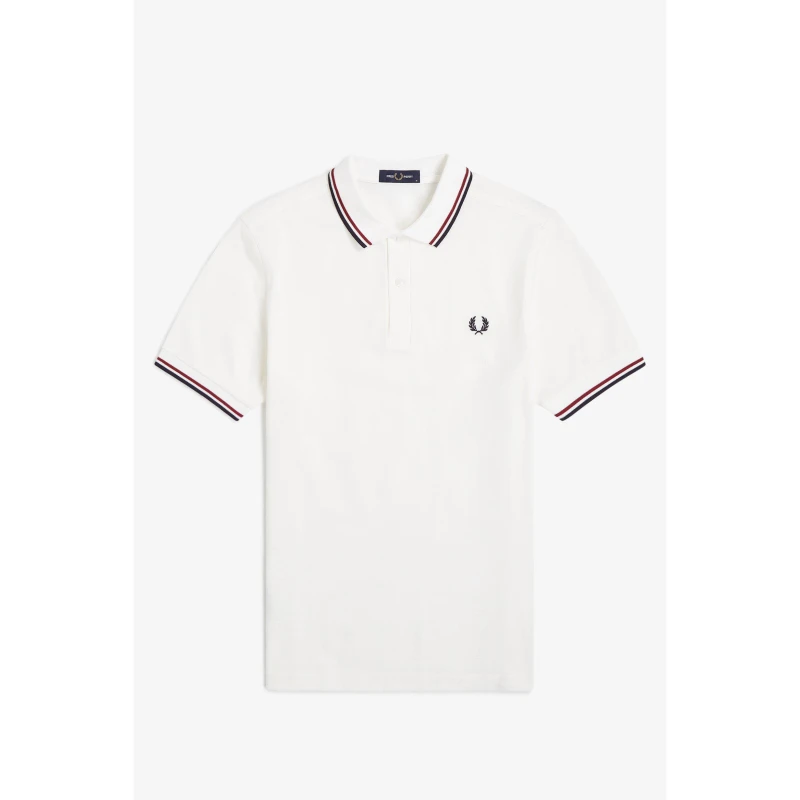 Image of Fred Perry Short Sleeve Twin Tipped Polo Shirt White/Red T60 male XL