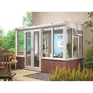 Wickes Lean To Dwarf Wall White Conservatory - 15 x 10 ft