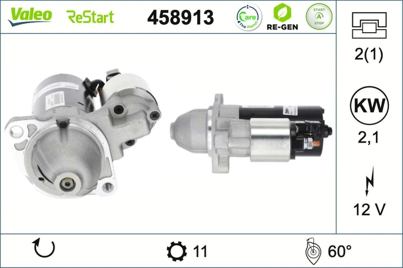 Image of VALEO 458913 Starter motor VALEO RE-GEN REMANUFACTURED STOP&START 2,1kW, 12V, Number of Teeth: 11 Starter (2)