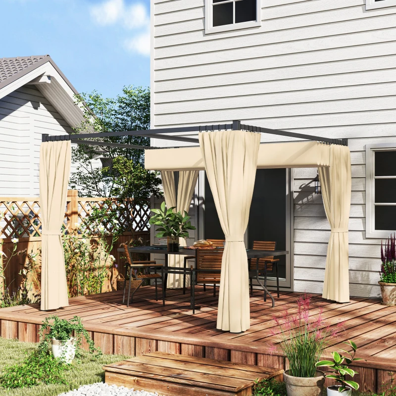 Image of Outsunny 3 x 3(m) Pergola with Retractable Roof and Curtains, Khaki, Yellow 84C-441V00KK