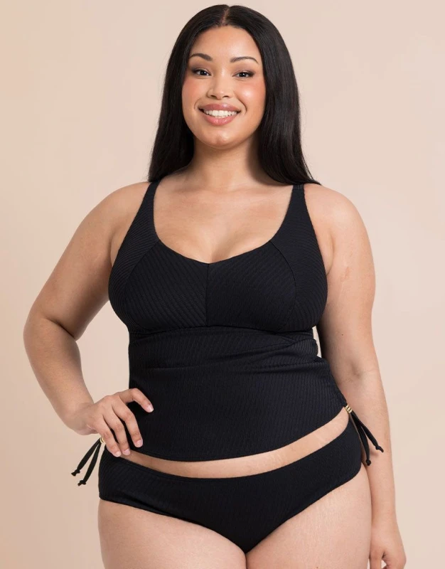 Image of Curvy Kate Womens Jet Set Multiway Tankini Top Drawstring in Black Size: 36F/FF Black Female 36F/FF
