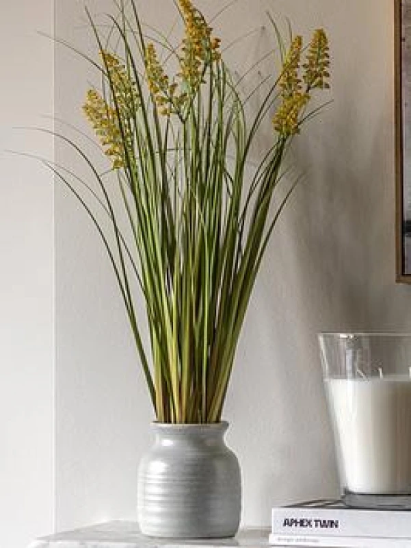 Image of Crossland Grove Potted Grass with Yellow Wildflower, White 5056693592259