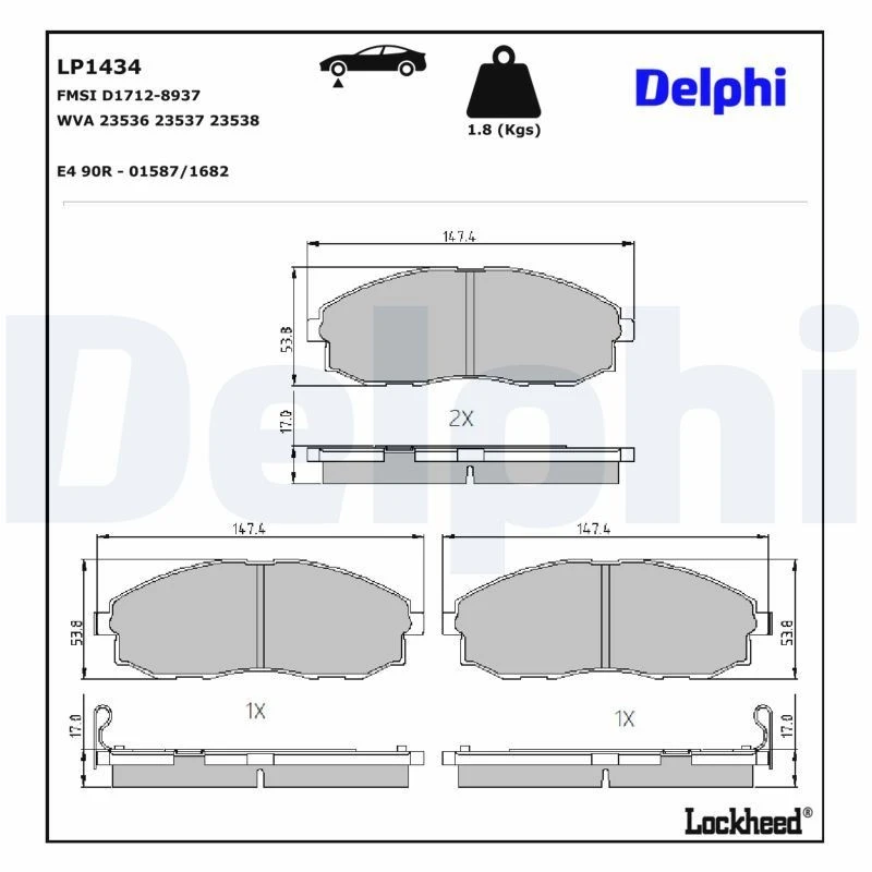 Image of DELPHI Brake pad set DELPHI LP1434