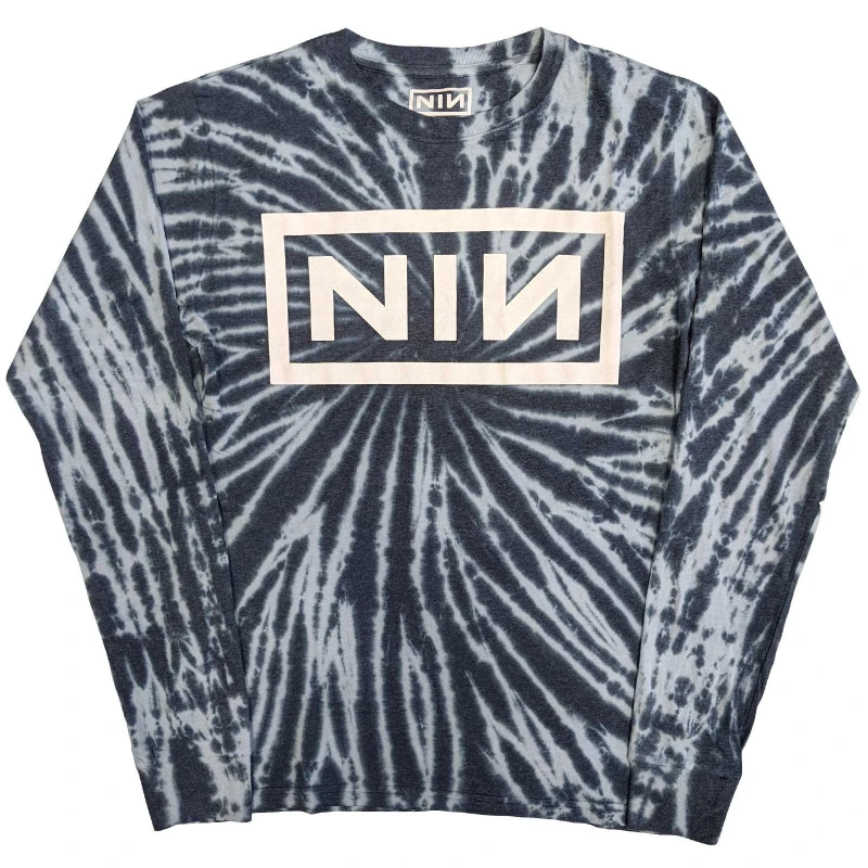 Image of Nine Inch Nails Mens Tie Dye Cotton Logo Long-Sleeved T-Shirt in Blue Size: Small Blue Male S