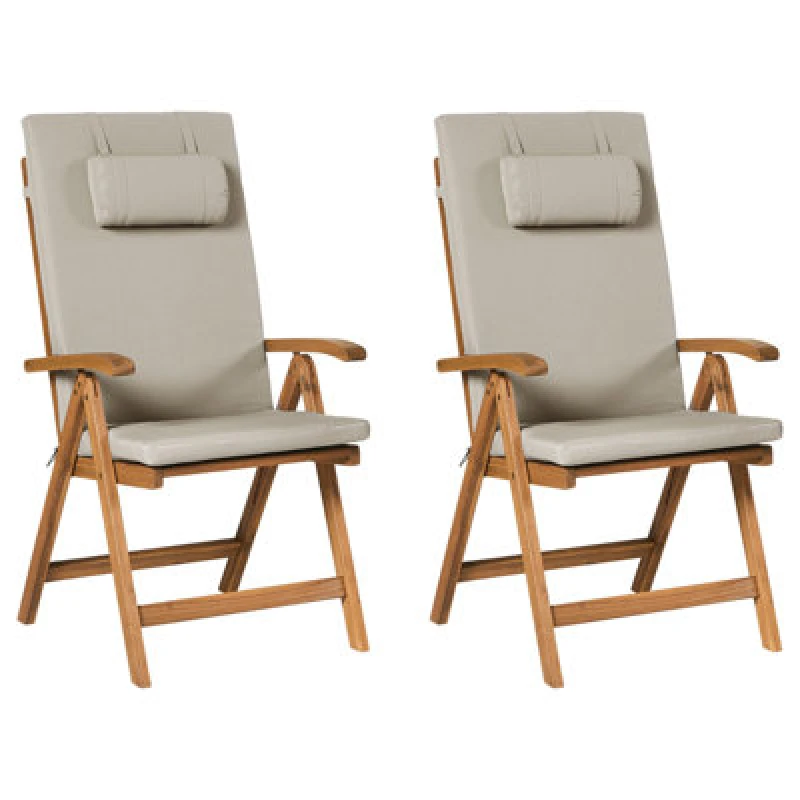 Image of Beliani Set Of 2 Garden Chairs With Cushions Java Premium Acacia Wood Taupe