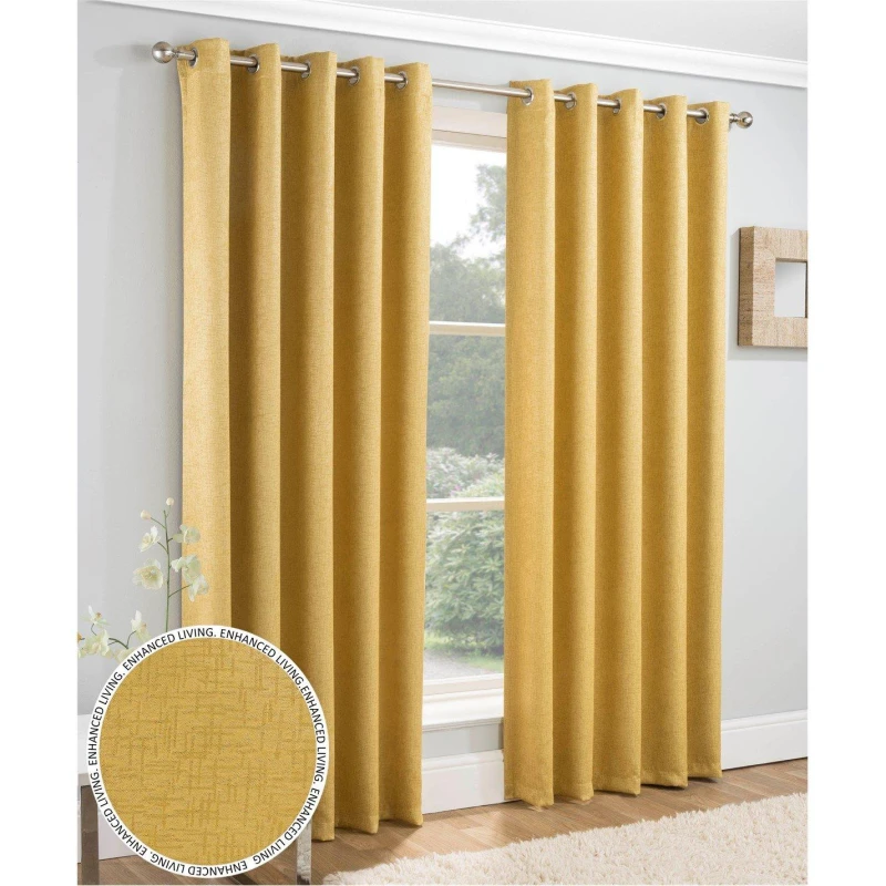 Image of Enhanced Living 'Vogue' Ochre Eyelet Thermal Noise Reducing Dim Out Curtains Pair Yellow