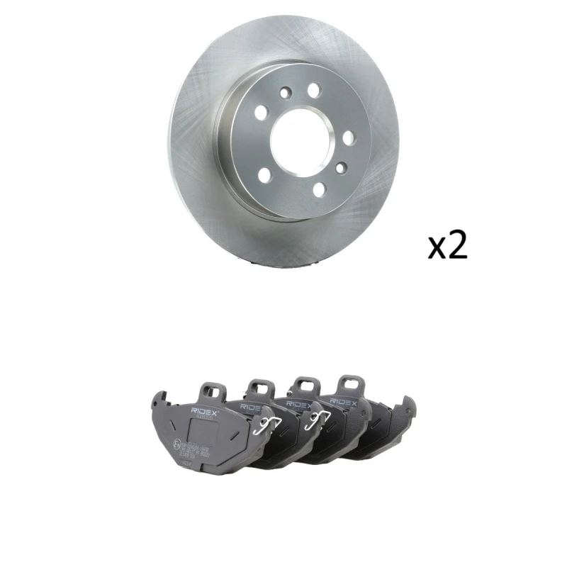 Image of RIDEX 3405B1859 Brake disc and pads set Rear Axle, Brake Disc Type: Solid, excl. wear warning contact Brake Set,disc brakes (3405)