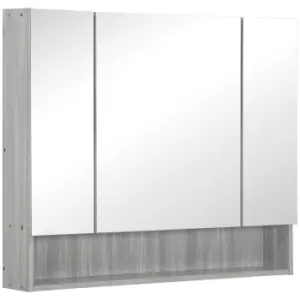 image of Kleankin Bathroom Cabinet Wall Mounted Mirror Storage Adjustable Shelves Grey