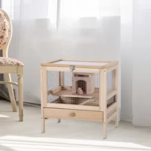 Image of PawHut Hamster Cage Rodent Mouse Pet Small Animal Kit Large Wooden hut Box Double Layers Easy Clean 46 x 34 x 48 cm