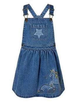 Monsoon Girls Denim Unicorn Pinny Dress - Blue Size 10 Years, Women