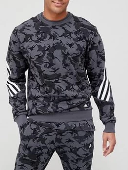 Image of adidas Future Icon Camo Crew Sweatshirt - Grey/Black , Grey/Black Size M Men