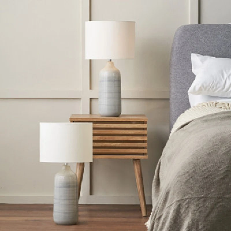 Image of Pacific Lifestyle Set Of 2 Venus Blue And Grey Ombre Ceramic Table Lamp