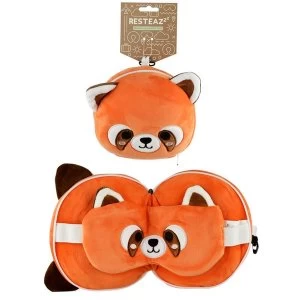 image of Relaxeazzz Plush Cutiemals Red Panda Round Travel Pillow & Eye Mask