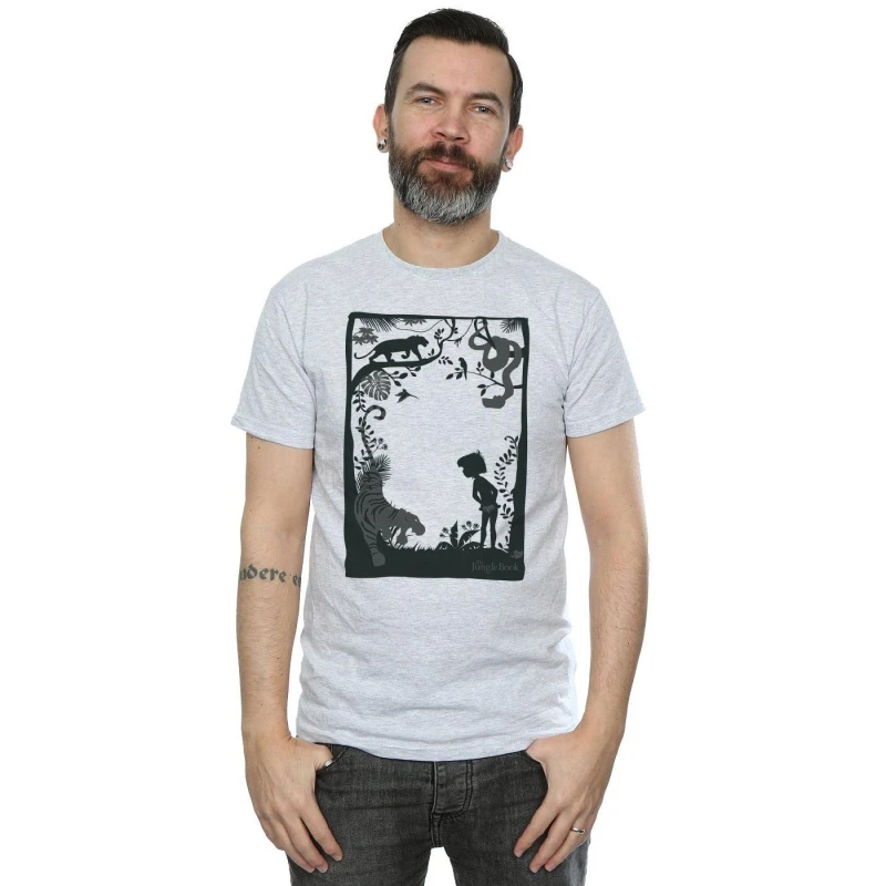 Image of Disney Men The Jungle Book Silhouette Poster T-Shirt in Grey Size: Small Grey S Male 5057245537612