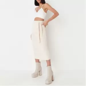 image of Missguided Tall Rib Knit Belted Midaxi Skirt - White