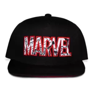 Image of MARVEL COMICS Logo Snapback Baseball Cap, Black/Red (SB422475MVL)