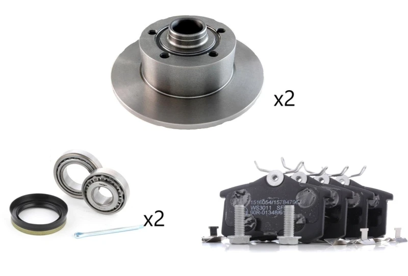 Image of RIDEX 3405B3392 Brake disc and pads set Rear Axle, Brake Disc Type: Solid, excl. wear warning contact, with ABS sensor ring Brake Set,disc brakes (34
