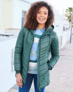 Cotton Traders Womens Padded Hooded Jacket in Green