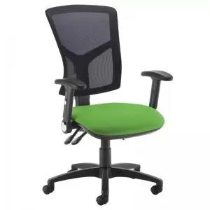 image of Senza high mesh back operator chair with folding arms - Lombok Green