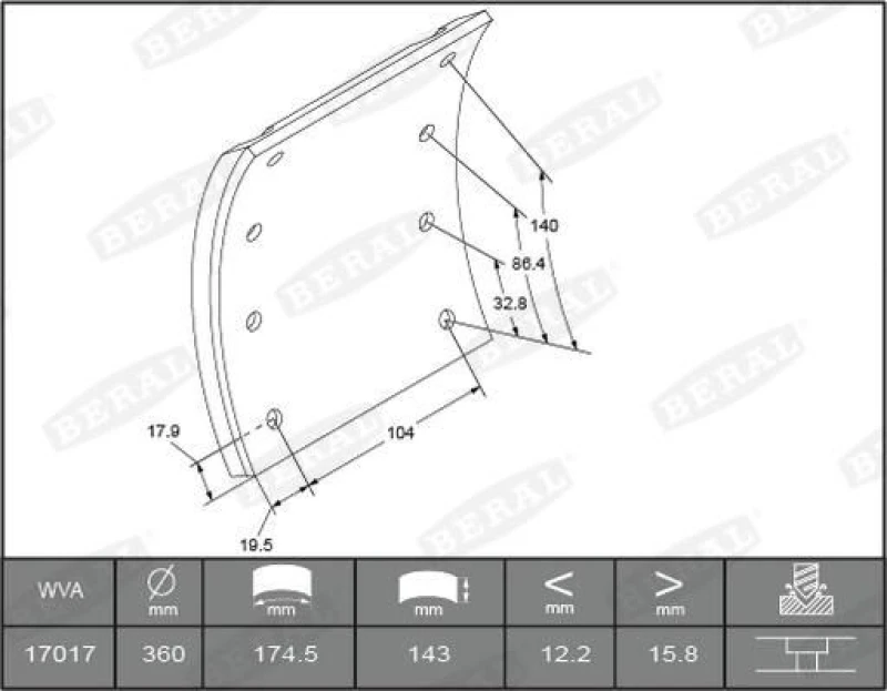 Image of Brake Lining Kit, drum brake BERAL KBL17017.0-1649