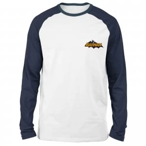 Image of DC Batman Embroidered Unisex Long Sleeved Raglan T-Shirt - White/Navy - L