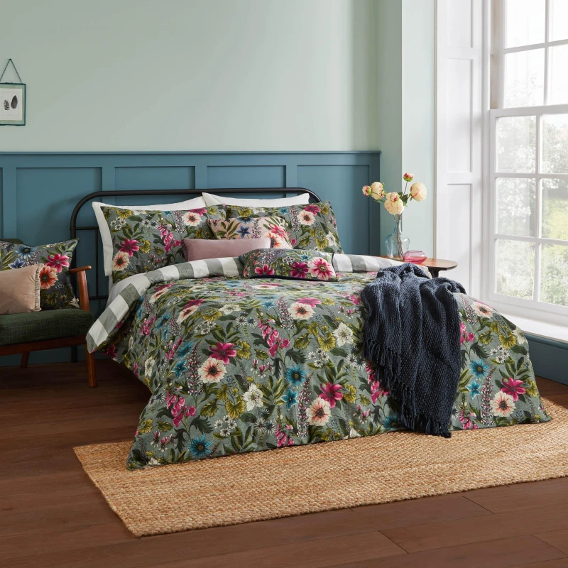 Image of Hidcote Manor Botanical Duvet Cover Set Petrol, Petrol / Single