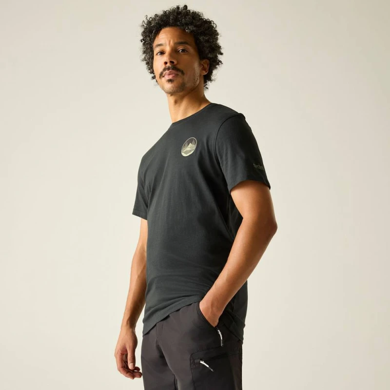 Image of Regatta Mens Breezed Short Sleeved Graphic T-Shirt in Black Size: XL Black Male XL