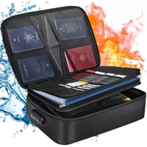 image of VEVOR Fireproof Document Box, Fireproof Document Bag with Lock 2000℉, 3-layer Fireproof and Waterproof File Box 14.17x10.63x4.13 inch with Zipper,