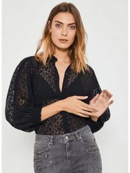 Image of Mint Velvet Floral Puff Sleeve Top - Dark Blue
