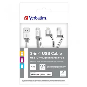 image of Verbatim 3-in-1 LightningMicro BUSB-C Sync and Charge Cable 48870