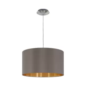 Image of Pendant Light Colour Satin Nickel Shade Cappuccino Gold Fabric Bulb E27 1x60W