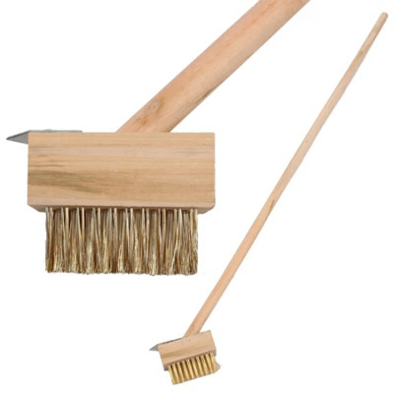 Image of Harbour Housewares Wooden Long Handle Weed Brush - 120Cm - Patio & Driveway Weed Remover With Brass Bristles And Steel Scraper