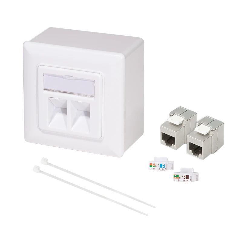 Image of LogiLink Modular Cat.6A Wall Outlet 2xRJ45 STP. w. backbox. signal whi