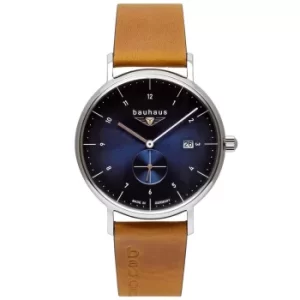 image of Bauhaus 2130-3 Blue Dial With Brown Leather Strap Wristwatch