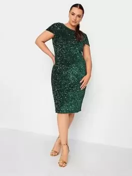 Image of Yours Sequin Velvet Shift dress, Green, Size 16, Women