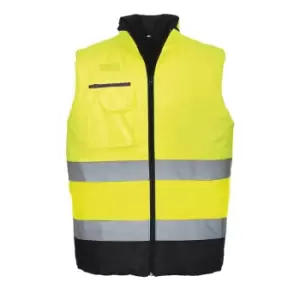 image of Oxford Weave 300D Class 2 Two Tone Hi Vis Bodywarmer Yellow / Navy 2XL