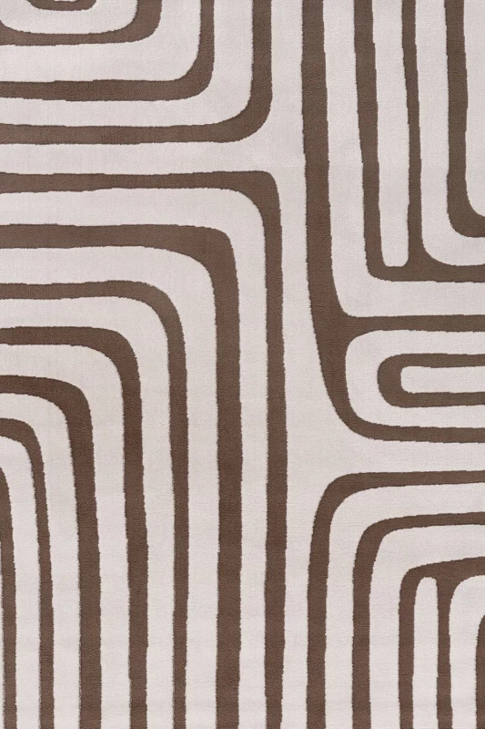 Image of THE RUGS Loft Curved Line Living Room Area Rug & Runners Soft Pile in Taupe Size: 80cm x 150cm Taupe Unisex 80cm x 150 cm