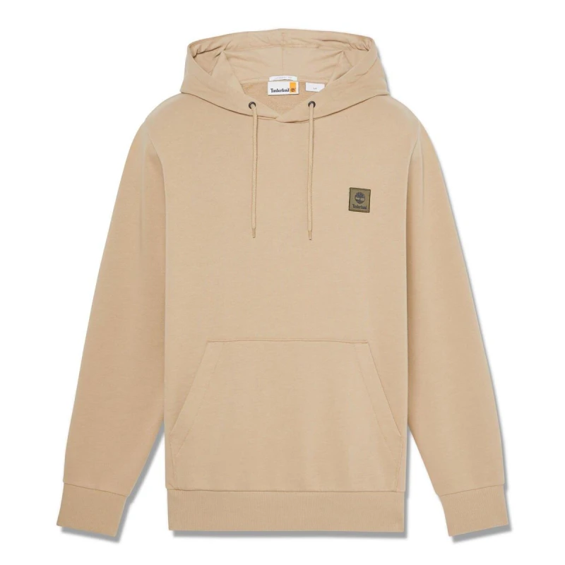 Image of Timberland Mens Woven Badge Black Pull Over Hoodie Lemon Pepper male S