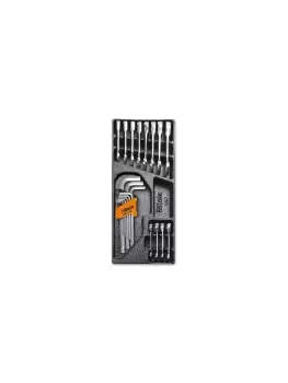 Image of Beta Tools T48 12pc Stubby Ratchet Wrench & Hex Key Set Hard Tray for Roller Cab